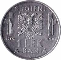 () Монета Албания 1939 год 1  ""   Акмонитал (Fe/Cr/Si)  AU