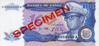 () Банкнота Заир 14.10.1988 год 100  ""   UNC