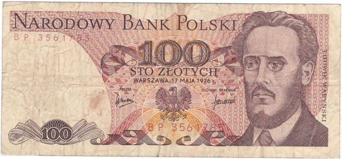 (1976) Банкнота Польша 1976 год 100 злотых &quot;Людвиг Варинский&quot;   VF