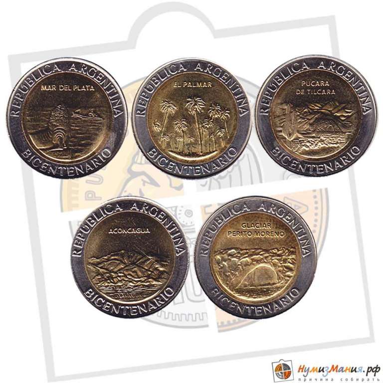 (2010, 5 монет) Набор монет Аргентина 2010 год &quot;Достопримечательности Аргентины&quot;   Буклет