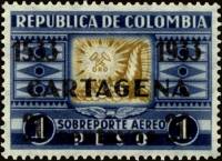 (№1933-348) Марка Колумбия 1933 год "Картахена-де-Лас-Indiasoverprint", Гашеная