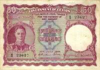 (№1944P-37a.2) Банкнота Цейлон (Шри-Ланка) 1944 год "50 Rupees"