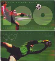 1997 лмд 5 монет по 1 рублю + жетон, Ag 925 Набор Россия 1997 год Российский футбол 100 лет  Буклет