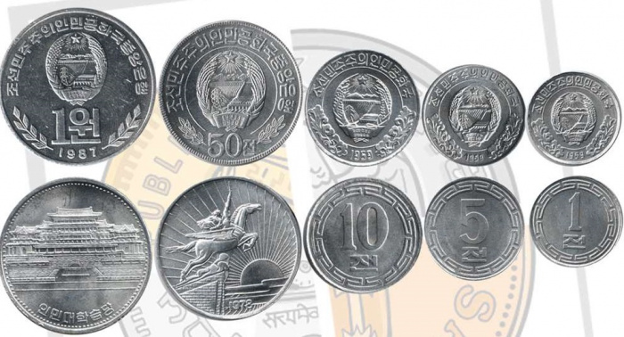 (1959-1987, 5 монет) Набор монет Северная Корея 1959-1987 год    UNC