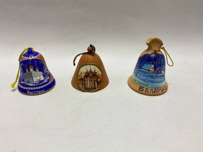 Сувенир колокольчик 3 шт Смоленск, Кострома, Беларусь