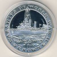 (1993) Монета Гибралтар 1993 год 1 крона "Эсминец Маклэнэхан"  Серебро Ag 925  PROOF