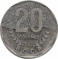 (№1994km216.3) Монета Коста-Рика 1994 год 20 Colones (incuse на ленточках)