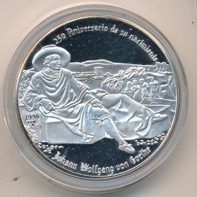 (1999) Монета Куба 1999 год 10 песо &quot;Гёте&quot;  Серебро Ag 999  PROOF