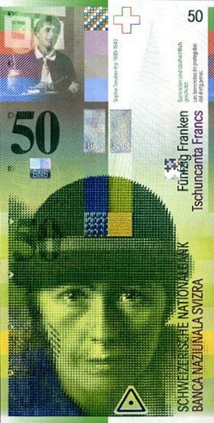 (,) Банкнота Швейцария 2010 год 50 франков &quot;Софи Тойбер-Арп&quot;   UNC