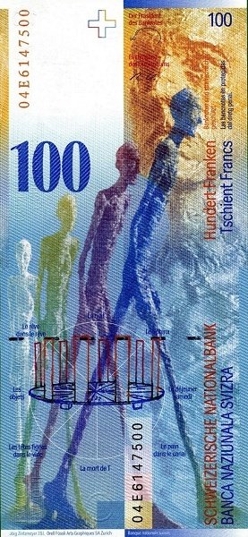 2004 Банкнота Швейцария 2004 год 100 франков Альберто Джакометти Raggenbass - Roth  UNC