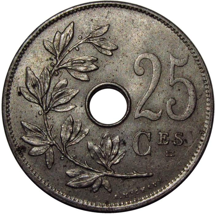 (№1913km68.1) Монета Бельгия 1913 год 25 Centimes (Французская легенда)
