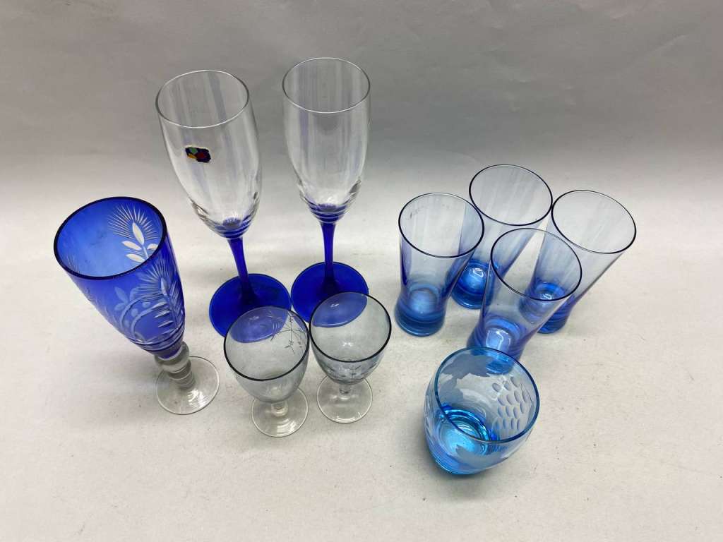 Фужеры Бокалы стаканы цветное стекло, синий, голубой цвет
