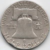 (1949s) Монета США 1949 год 50 центов   Бенджамин Франклин Серебро Ag 900  VF