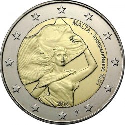 (006) Монета Мальта 2014 год 2 евро &quot;50 лет независимости&quot;  Биметалл  UNC