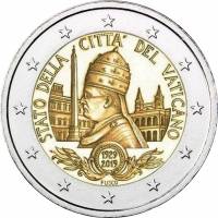 (20) Монета Ватикан 2019 год 2 евро "90-летие основания города-государства Ватикан"   Буклет