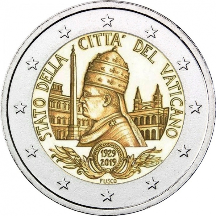 (20) Монета Ватикан 2019 год 2 евро &quot;90-летие основания города-государства Ватикан&quot;   Буклет