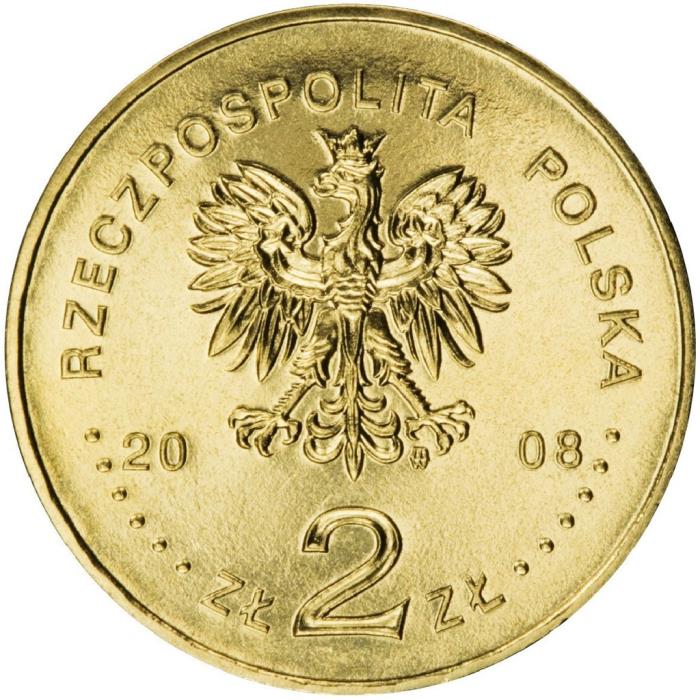 153 Монета Польша 2008 год 2 злотых Великопольское восстание 90 лет  Латунь  UNC