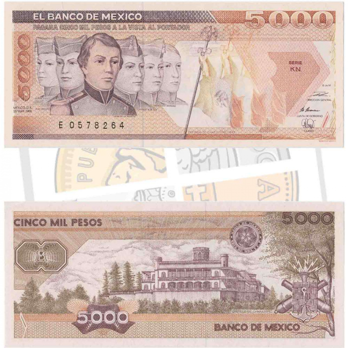 (1989) Банкнота Мексика 1989 год 5 000 песо &quot;Курсанты&quot;   UNC