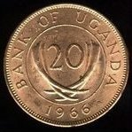 (№1966km3) Монета Уганда 1966 год 20 Cents