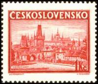 (1938-013) Марка Чехословакия "Малостранская мостовая башня"    Выставка почтовых марок, Прага 1938 