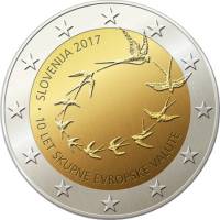 (012) Монета Словения 2017 год 2 евро "10 лет евро в Словении"  Биметалл  UNC