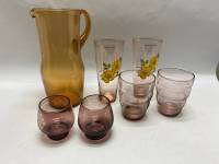 Стакан 6 шт и кувшин, цветное стекло
