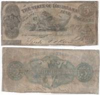 (1863) Банкнота США (Конфедеративные Штаты Америки) 1963 год 5 долларов "Луизиана"   F