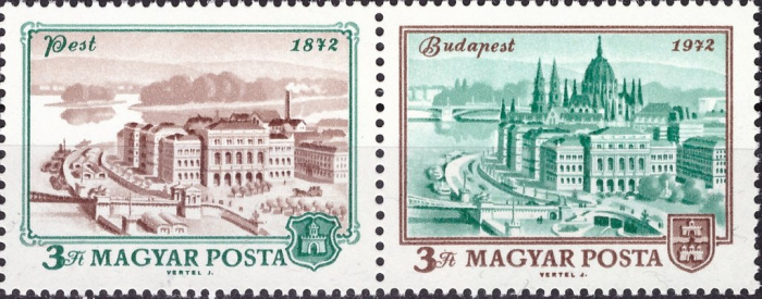 (1972-078) Сцепка марок (2 м) Венгрия &quot;Вид на Пешт&quot; ,  III O