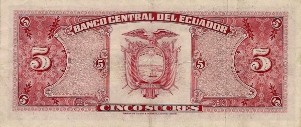 Банкнота Эквадор 1965 год 5 сукре Антонио Хосе Сукре   VF