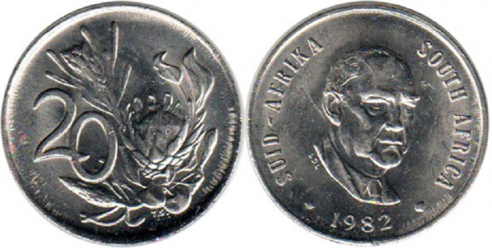 (1982) Монета ЮАР (Южная Африка) 1982 год 20 центов &quot;Балтазар Йоханнес Форстер&quot;  Никель  UNC