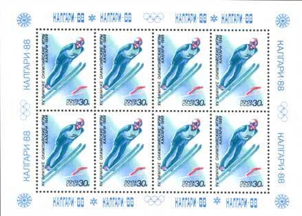 1988-004  Лист (8 м 2х4) СССР Лыжи  XV зимние Олимпийские игры Калгари III O