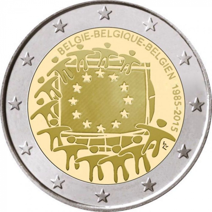 (015) Монета Бельгия 2015 год 2 евро &quot;30 лет флагу Европы&quot;  Биметалл  UNC