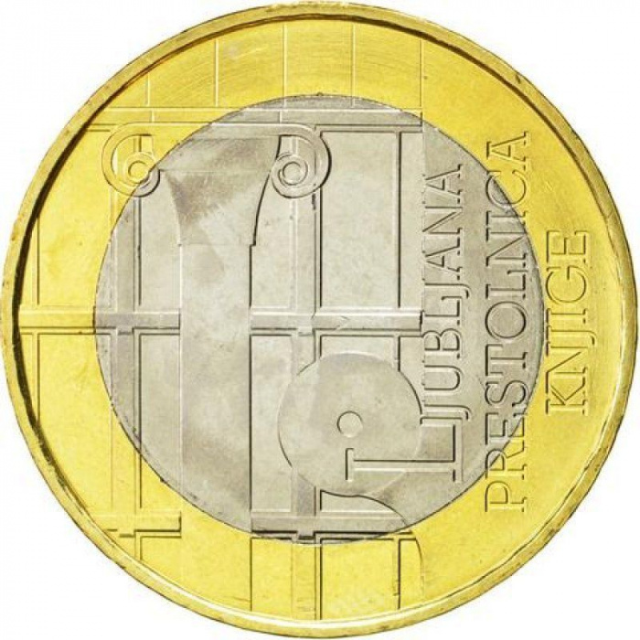 (2010) Монета Словения 2010 год 3 евро &quot;Любляна - Всемирная столица книги&quot;  Биметалл  UNC