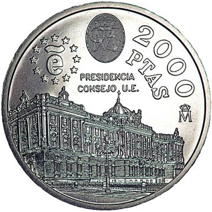 (1995) Монета Испания 1995 год 2000 песет &quot;Председательство в Евросоюзе&quot;  Серебро Ag 925  UNC