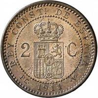 (№1911km732) Монета Испания 1911 год 2 Ceacute;ntimos