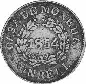 (№1854km10 (buenos aires)) Монета Объединённые провинции Южной Америки 1854 год 1 Real