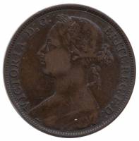 (1882) Монета Великобритания 1882 год 1 пенни "Королева Виктория"  Бронза  XF