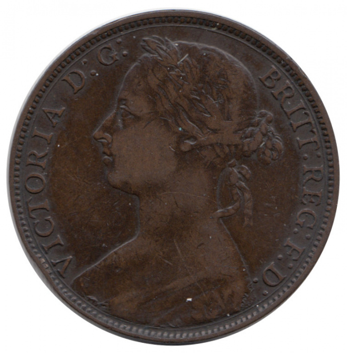 (1882) Монета Великобритания 1882 год 1 пенни &quot;Королева Виктория&quot;  Бронза  XF