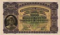 (№1943P-37g.3) Банкнота Швейцария 1943 год "1,000 Franken/Francs/Franchi" (Подписи: Bachmann  Hirs  