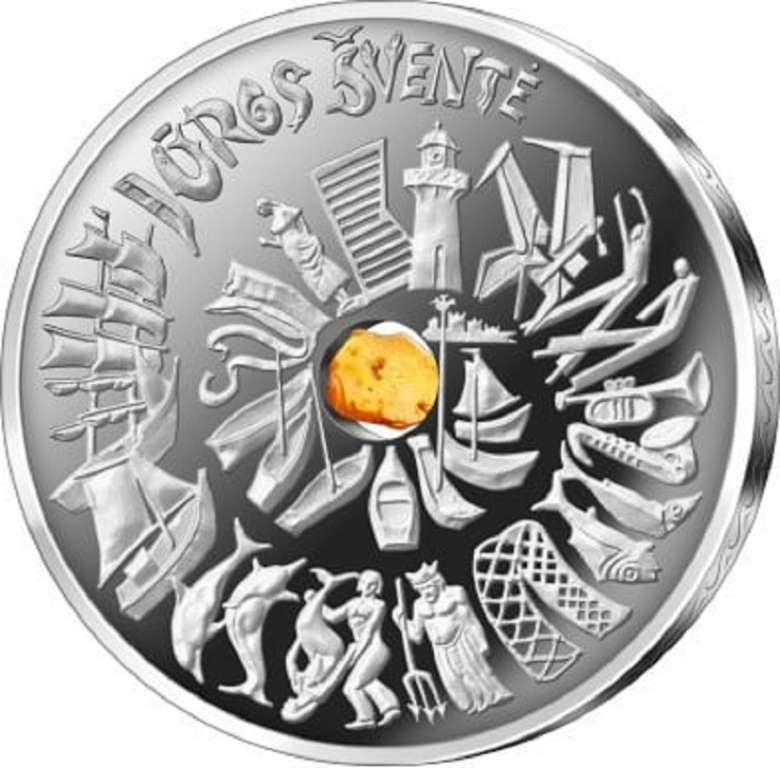 (2021) Монета Литва 2021 год 5 евро &quot;Праздник моря&quot;  С янтарём Серебро Ag 925  PROOF