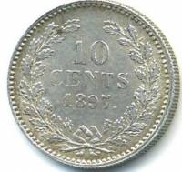 (1897) Монета Нидерланды (Голландия) 1897 год 10 центов "Королева Вильгельмина"  Серебро Ag 640  VF