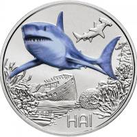 (006) Монета Австрия 2018 год 3 евро "Акула"  Цветная Медь-Никель  UNC