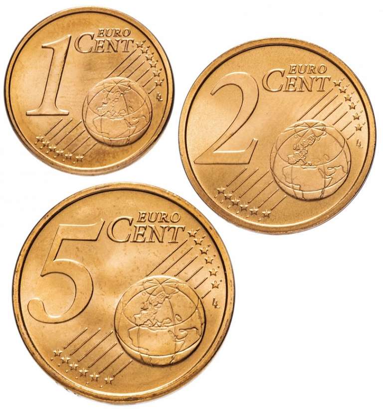 2002-2017, 3 монеты, 1, 2, 5 центов Набор монет Евро Италия Смесь годов год   UNC
