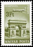 (1966-089) Марка Венгрия "Париж"    Авиационные почтовые марки: города и самолеты III Θ
