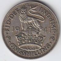 (1941) Монета Великобритания 1941 год 1 шиллинг "Георг VI"  Английский герб Серебро Ag 500  XF