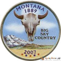 (041p) Монета США 2007 год 25 центов "Монтана"  Вариант №1 Медь-Никель  COLOR. Цветная
