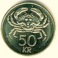 (№1987km31) Монета Исландия 1987 год 50 Kronur (Краб)