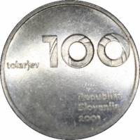 2001 Монета Словения 100 толаров Независимость и национальная валюта 10 лет  Медь-Никель  UNC