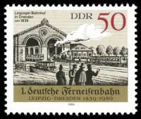 (1989-023) Марка Германия (ГДР) "Вокзал, Дрезден"    ЖД Лейпциг-Дрезден II Θ