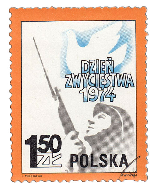 (1974-020) Марка Польша "Солдат и голубь"    29-летие окончания Второй Мировой войны II &Theta;
